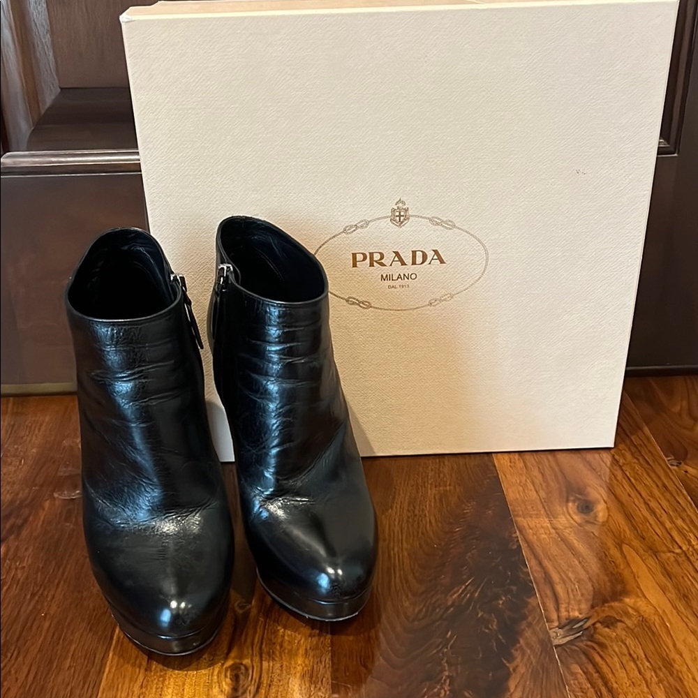 Prada Glossy Black Leather Boots